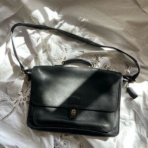 Rare Vintage Coach Metropol Black Leather Messenger / Briefcase Shoulder Bag